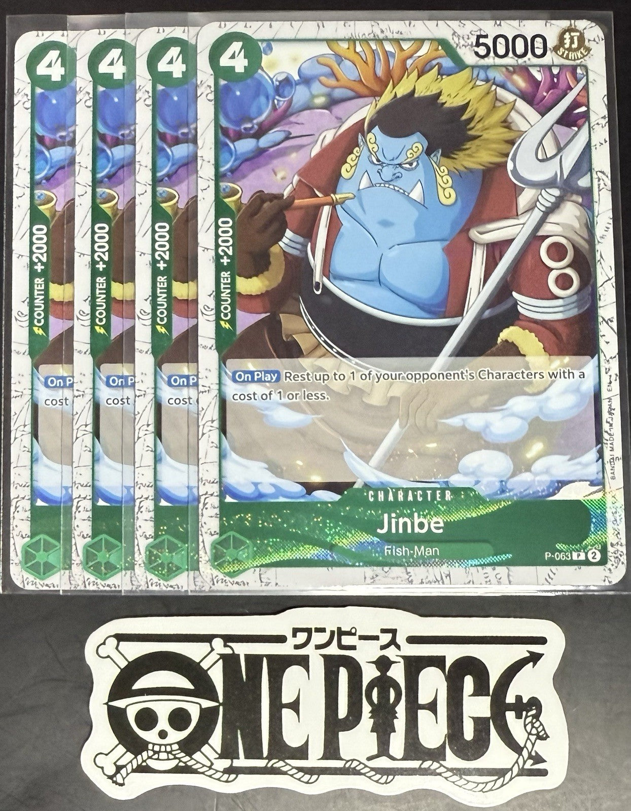 4 x One Piece P-063 P Jinbe - English - PRB02 Foil - Playset - NM/M