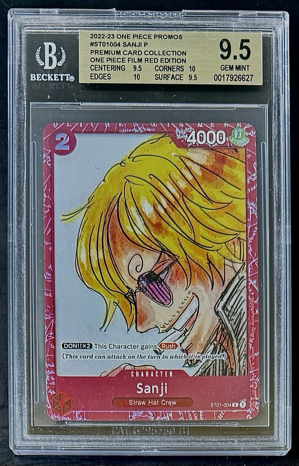 BGS 9.5 One Piece ST01-004 C Sanji - English - Card Collection Red - Graded