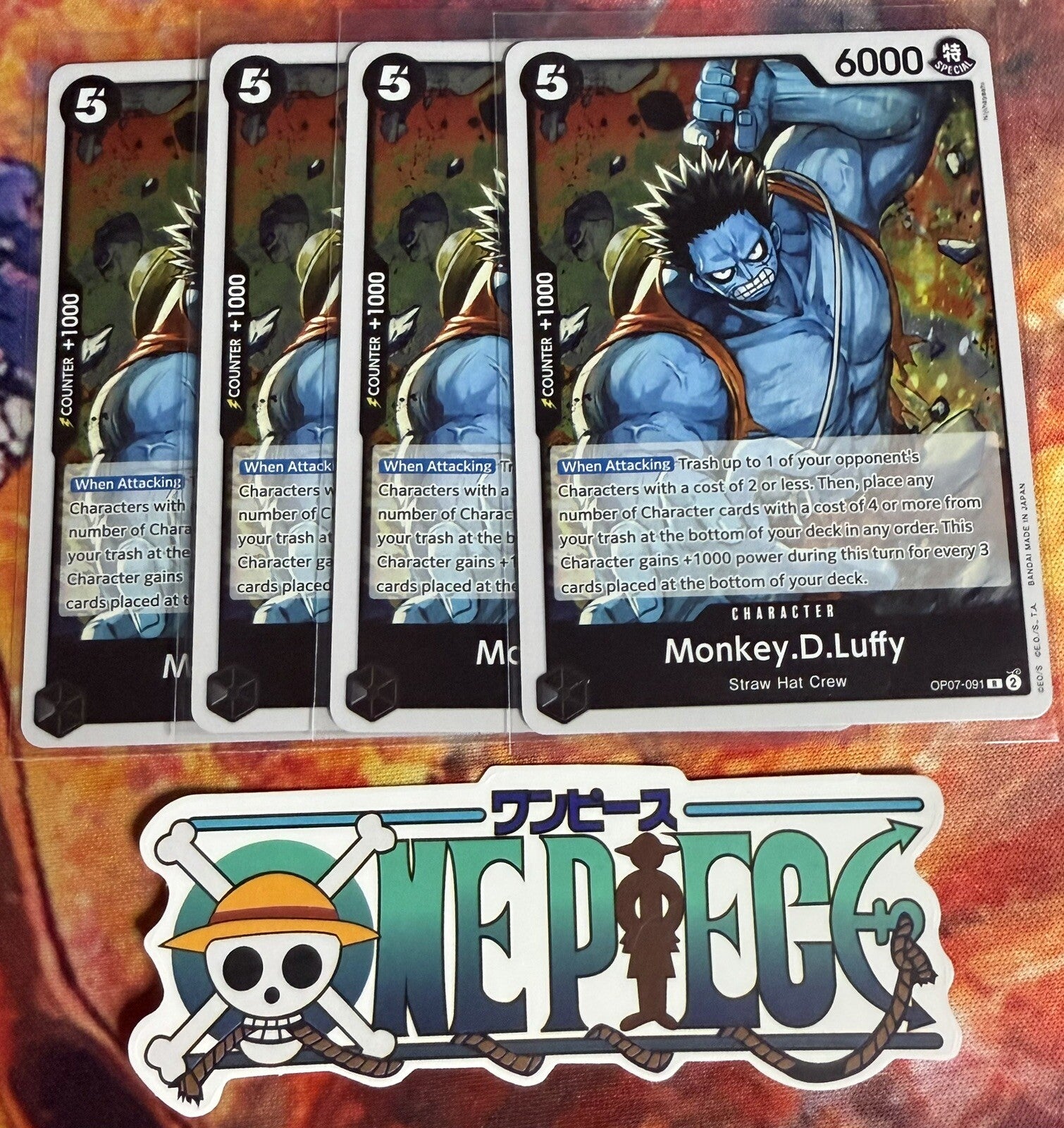 4x One Piece OP07-091 R Monkey.D.Luffy - ENG - Foil - Playset - TCG - NM/M
