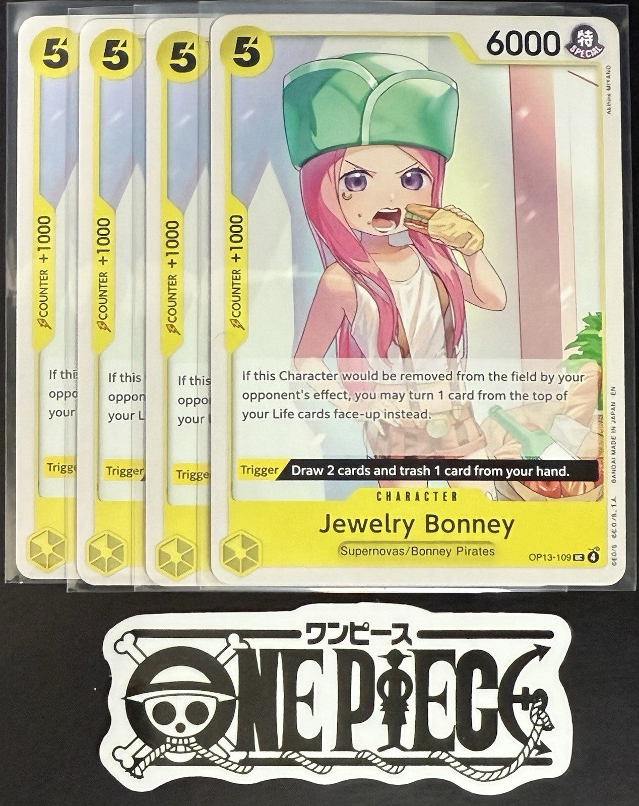 4x One Piece OP13-109 UC Jewelry Bonney - ENG - Regular - Playset - TCG - NM/M