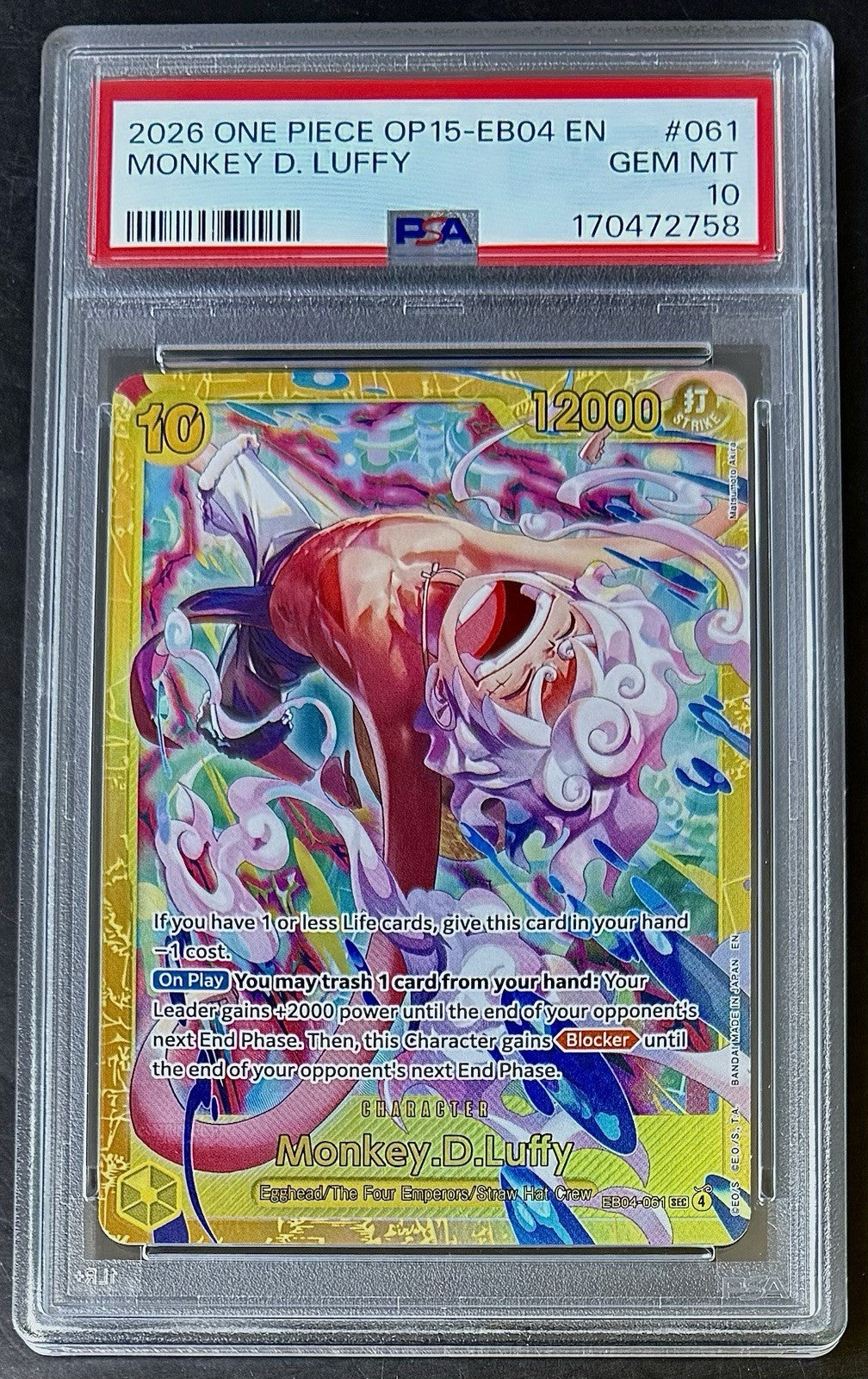 PSA 10 One Piece EB04-061 SEC - Monkey.D.Luffy - Secret Rare - EN