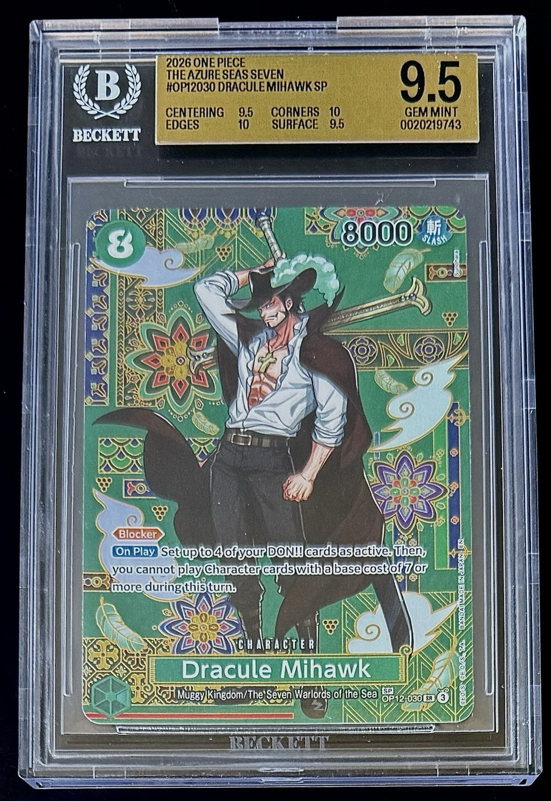 BGS 9.5 One Piece SP OP12-030 SR - Dracule Mihawk - EN - The Azure Seas Seven