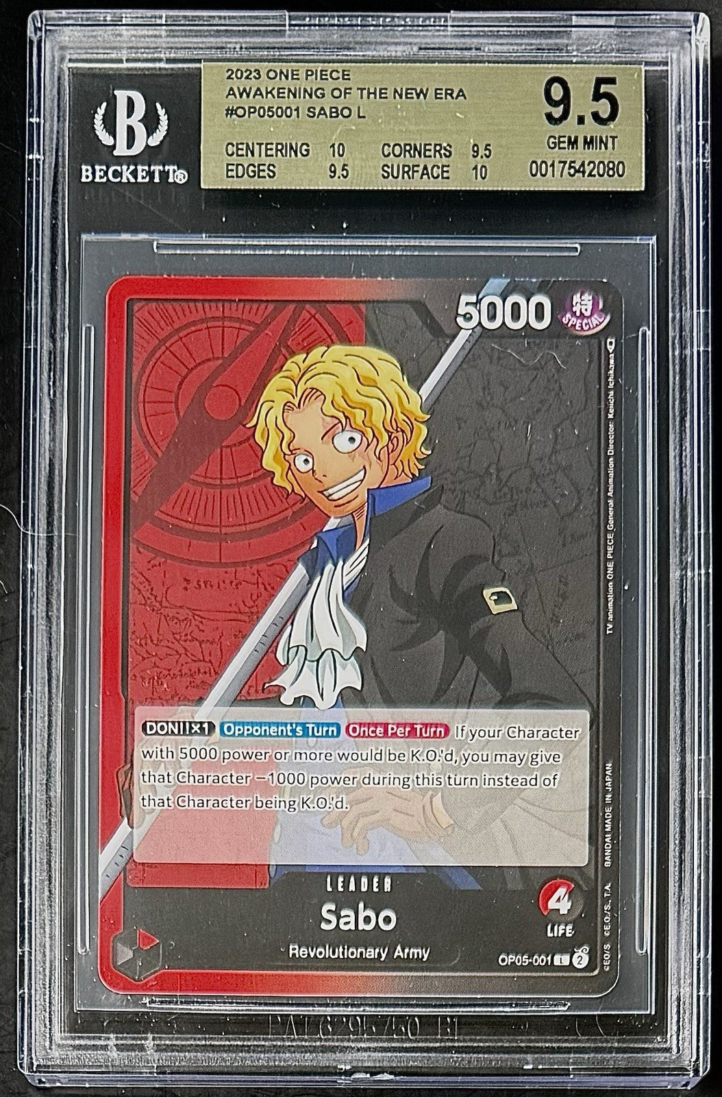 BGS 9.5 One Piece OP05-001 L Sabo - English - Awakening of the New Era - Graded