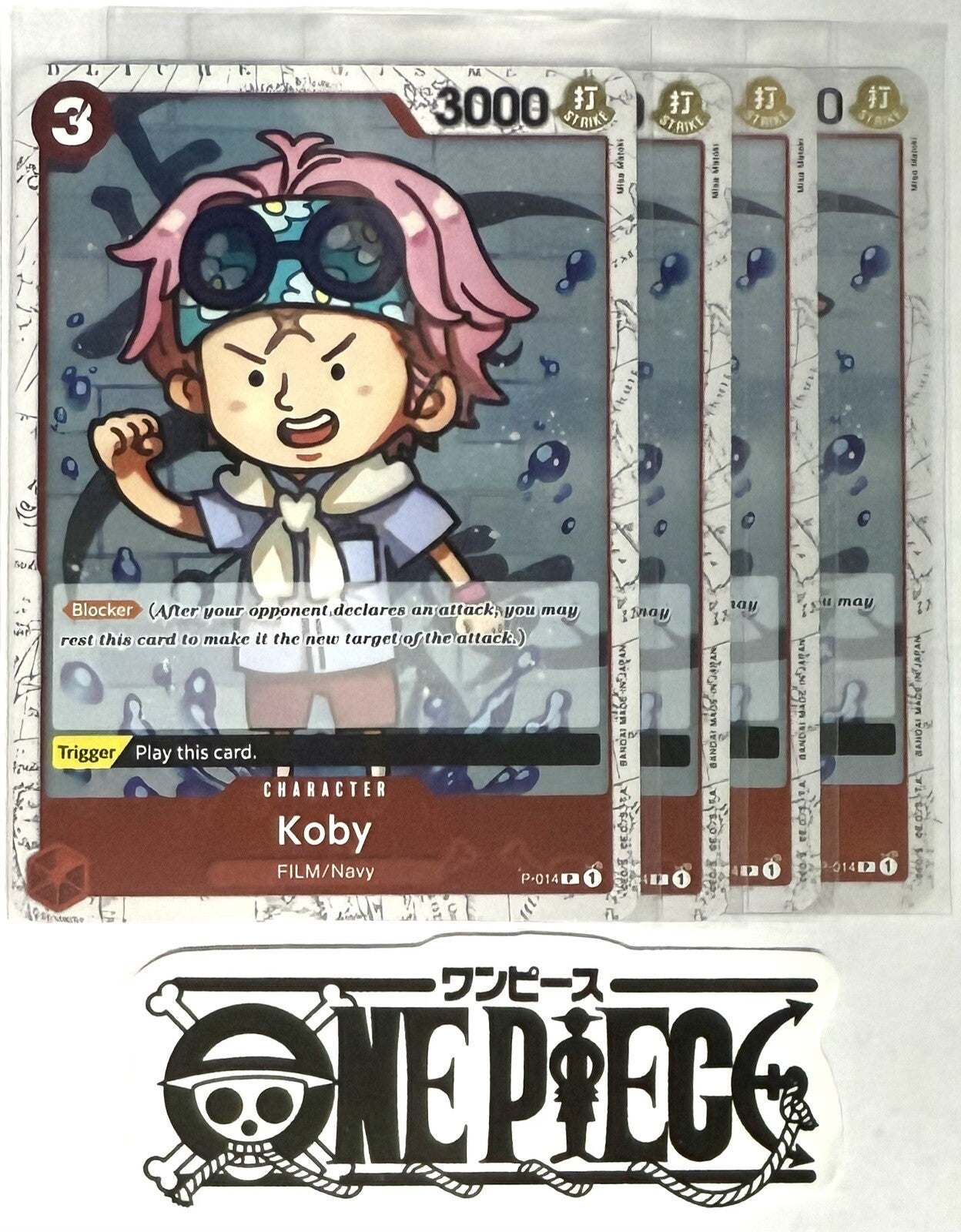 4x One Piece P-014 P Koby - Flag Foil - English - Play Set - TCG - Mint