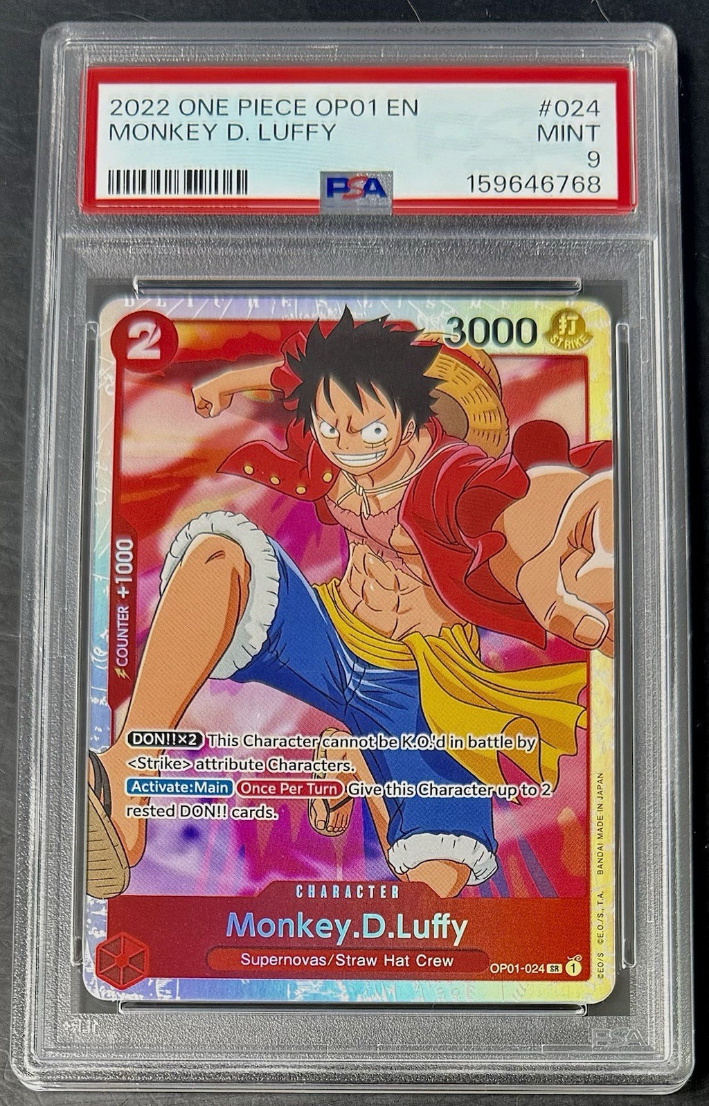 PSA 9 One Piece OP01-024 SR - Monkey.D.Luffy - EN - Romance Dawn