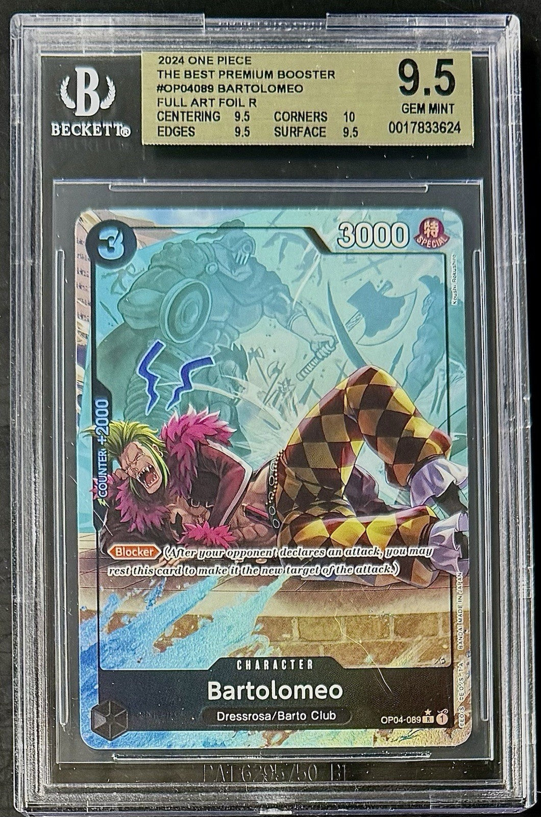 BGS 9.5 One Piece OP04-089 R* Bartolomeo Full Art - English - PRB01 - Graded