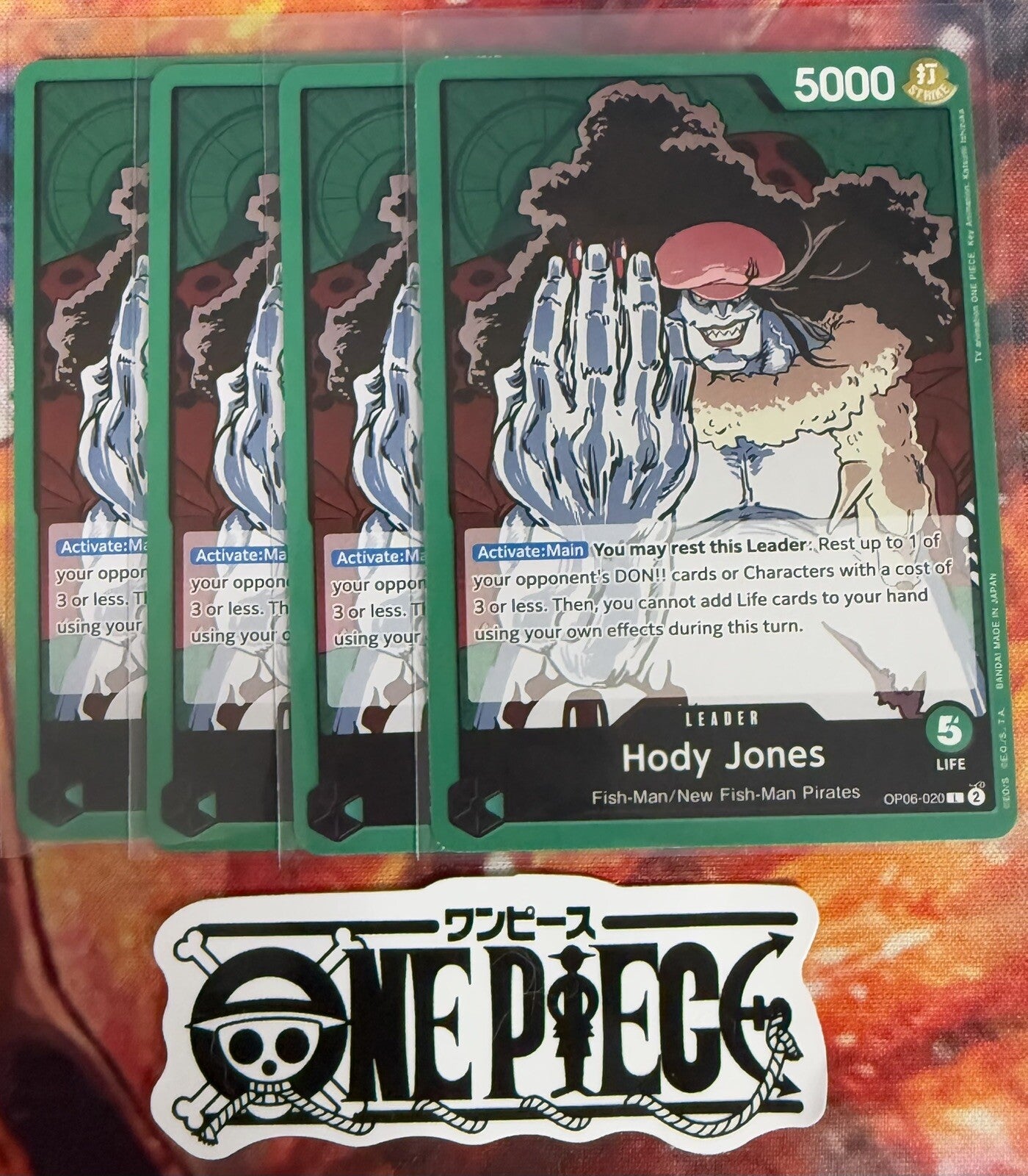 4x One Piece OP06-020 Hody Jones - Leader - English - TCG