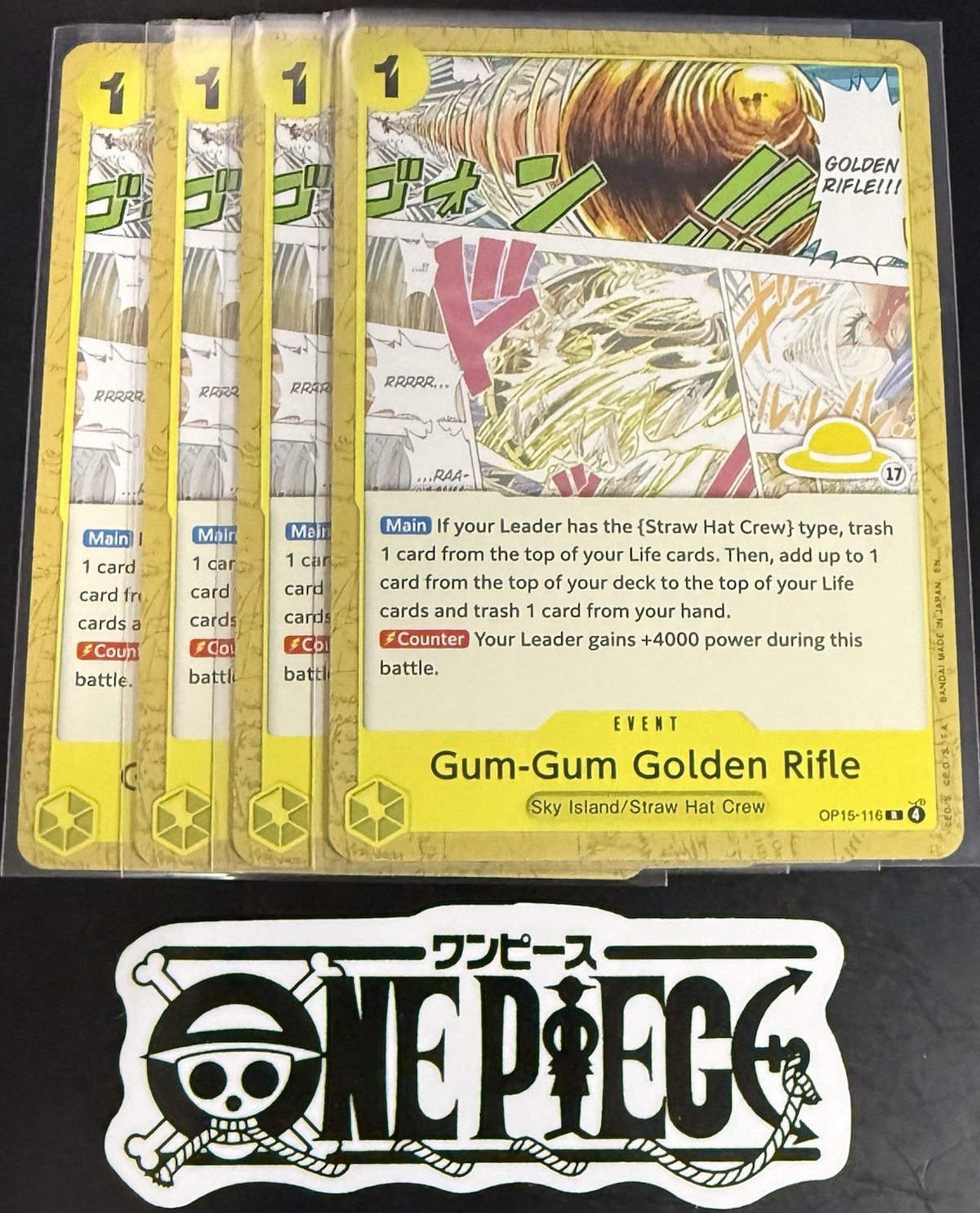 4x One Piece OP15-116 R - Gum-Gum Golden - EN - Regular - Play Set - SD01 - NM/M