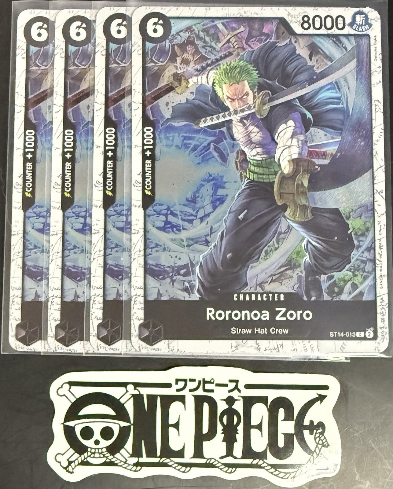 4 x One Piece ST14-013 C Roronoa Zoro - English - PRB02 Foil - Playset - NM/M