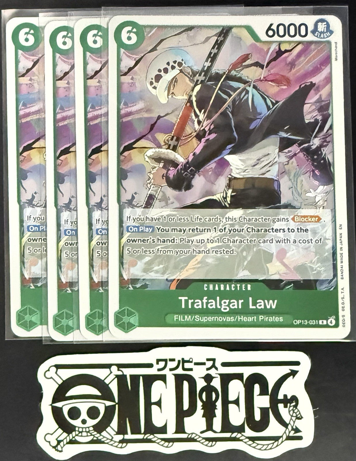 4x One Piece OP13-031 R Trafalgar Law - ENG - Foil - Playset - TCG - NM/M