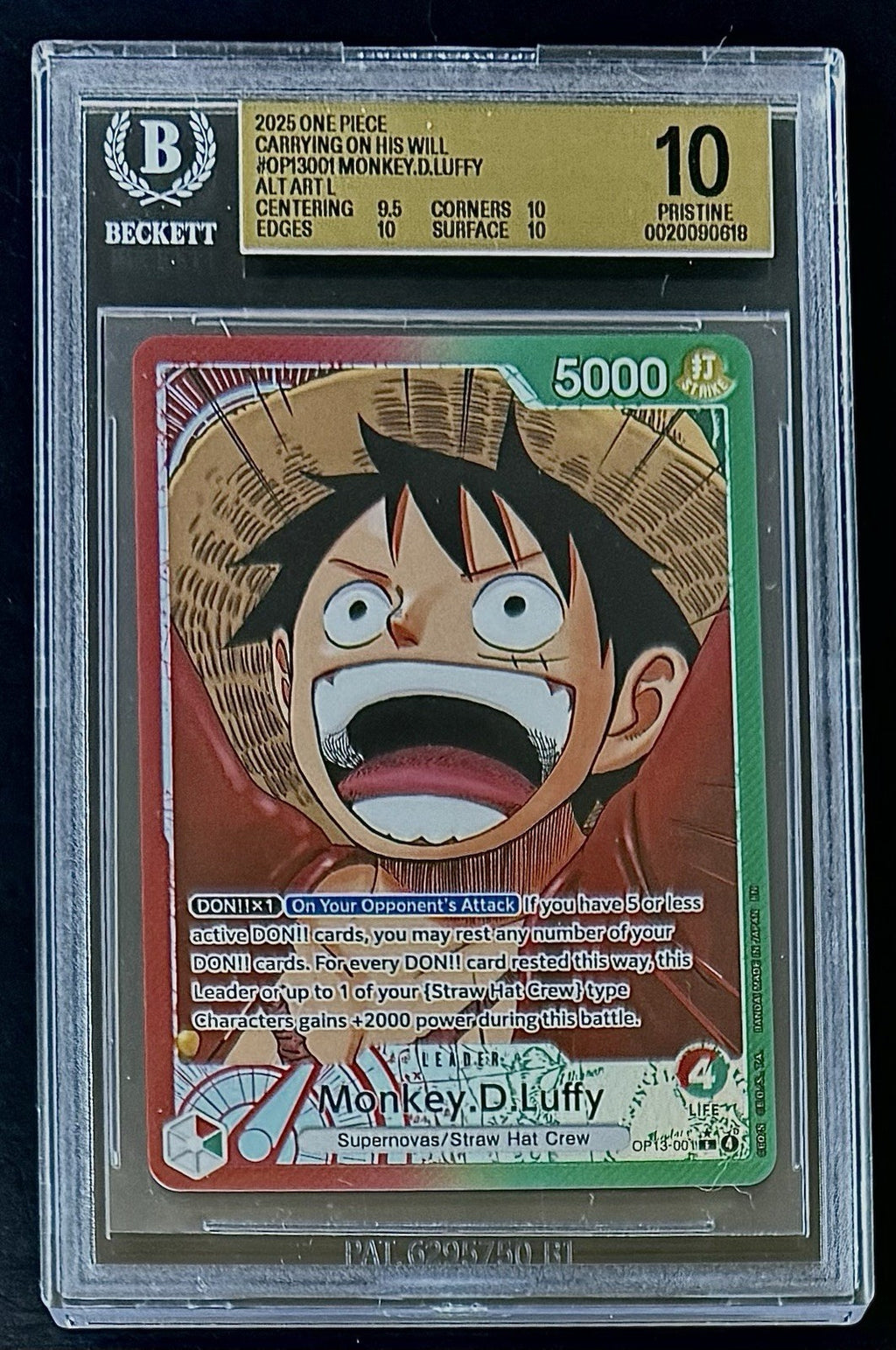 BGS 10 One Piece OP13-001 L* - Monkey.D.Luffy - Alt Art - EN - Foil