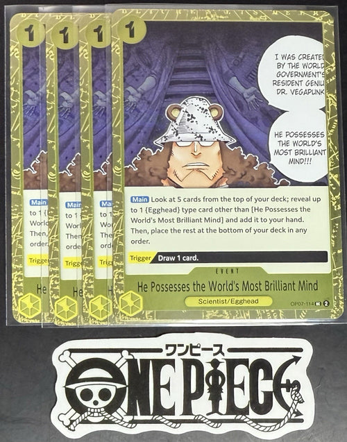 4 x One Piece OP07-114 UC Brilliant Mind - English - PRB02 Foil - Playset - NM/M