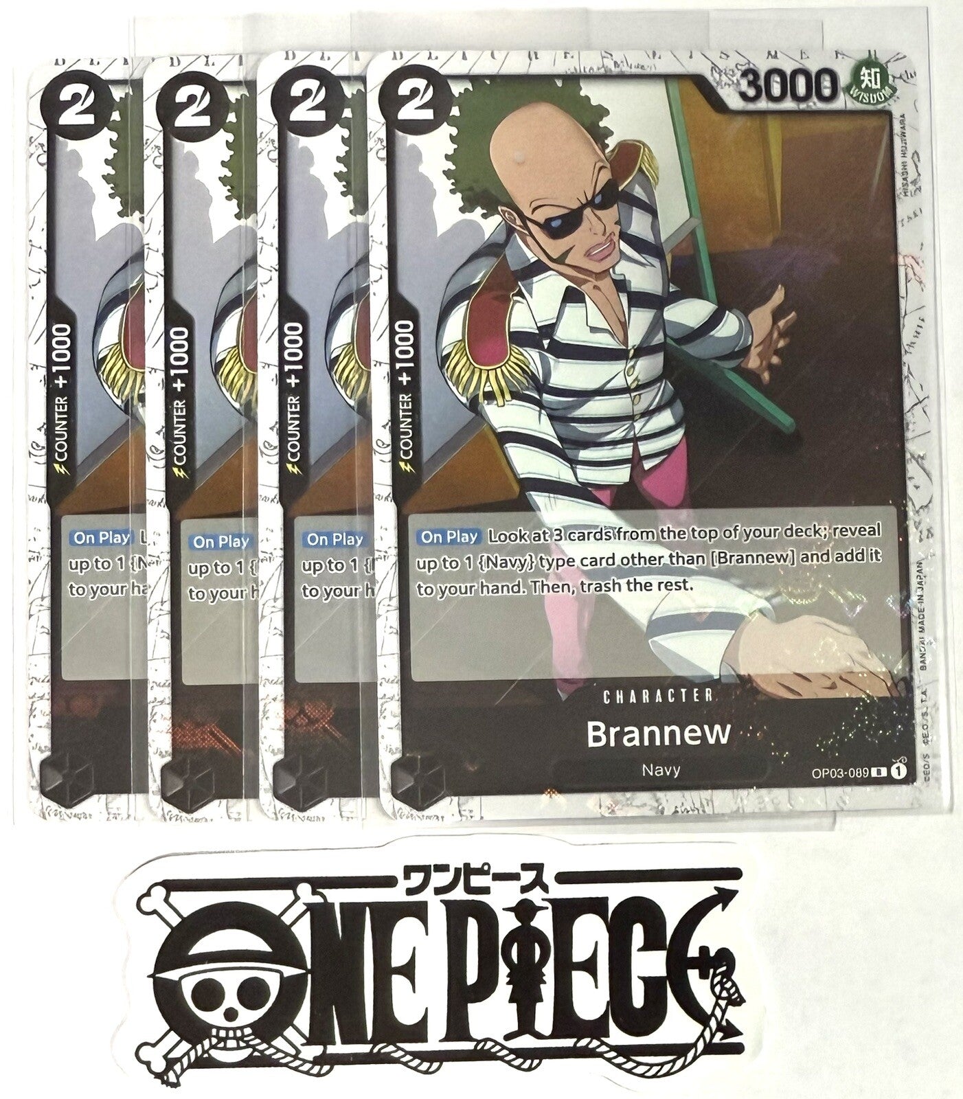 4x One Piece OP03-089 R Brannew - Flag Foil - English - Playset - TCG - NM/M