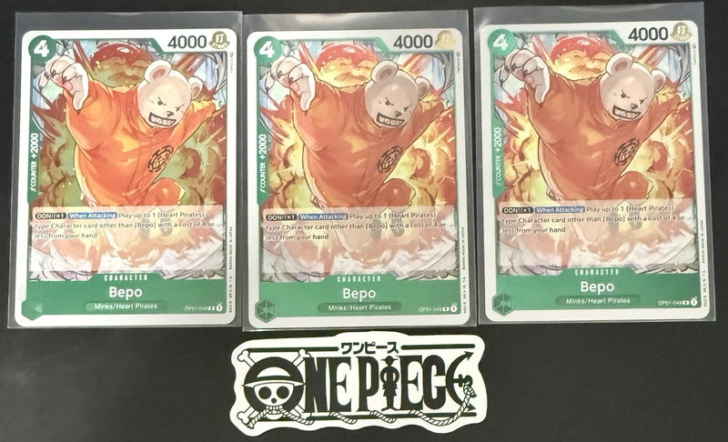 3x One Piece OP01-049 R - Bepo - EN - Foil - Romance Dawn - NM/M
