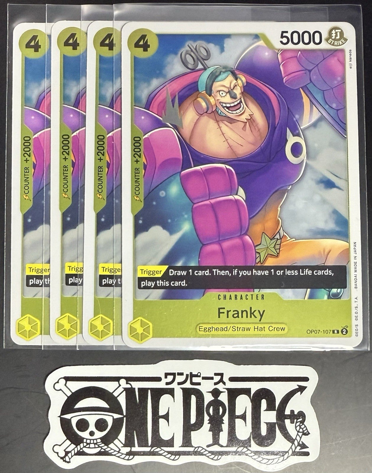 4x One Piece OP07-107 R Franky - English - Foil - Play Set - NM/M