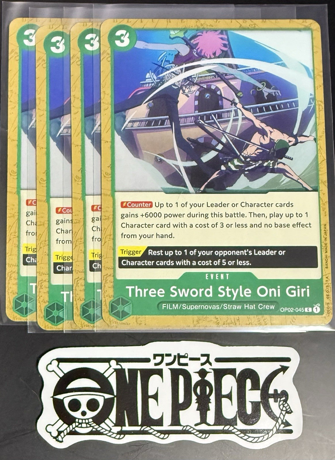 4x One Piece OP02-045 C Three Sword Style Oni Girl- English-Playset-Regular-NM/M