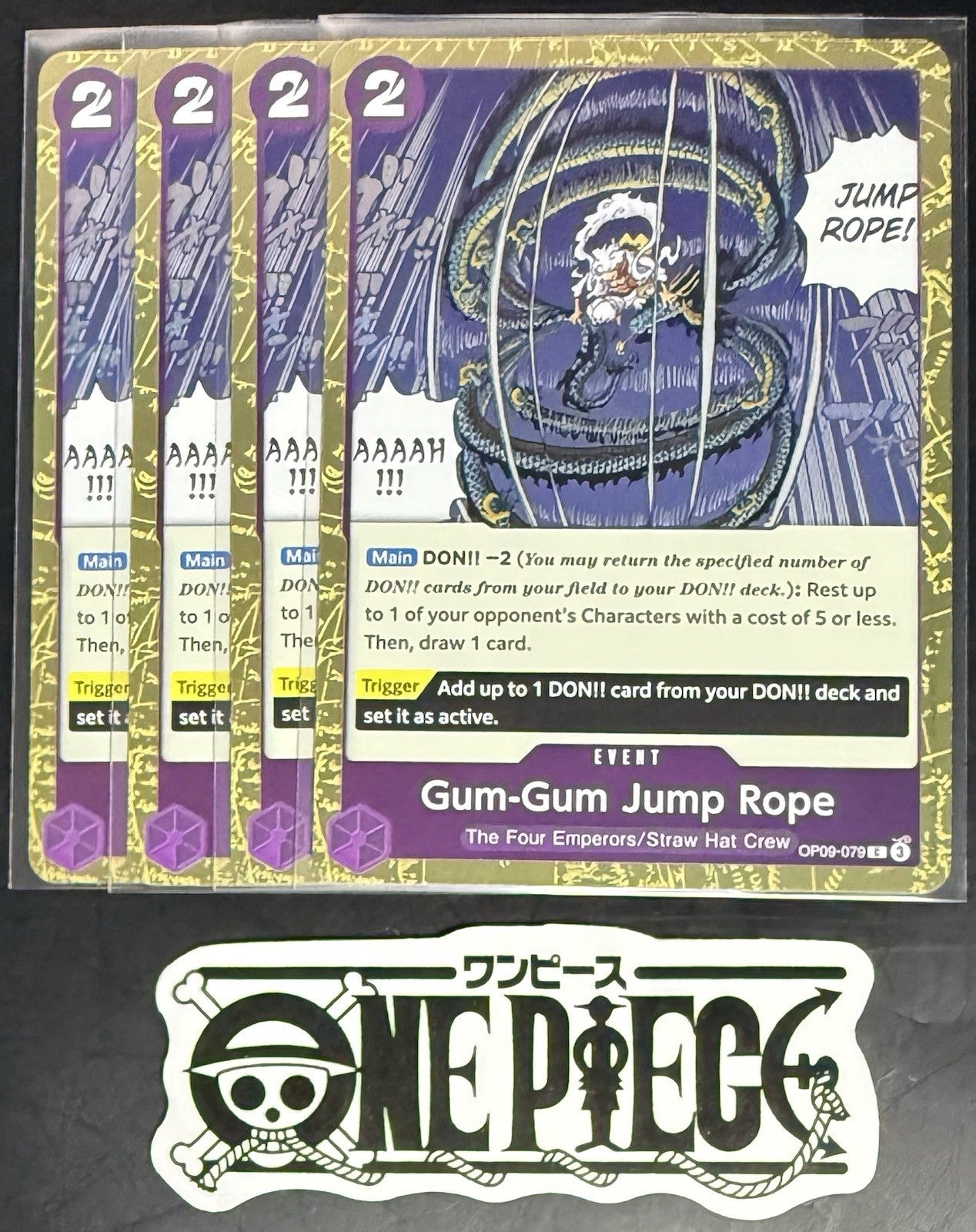 4 x One Piece OP09-079 C Gum-Gum Jump Rope - English - PRB02 Foil - Playset-NM/M
