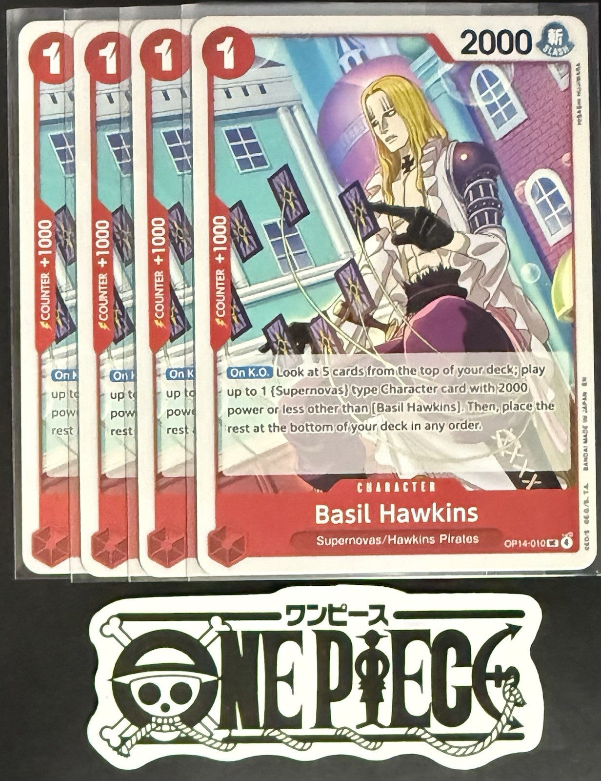 4x One Piece OP14-010 UC Basil Hawkins - ENG - Regular - Playset - NM/M