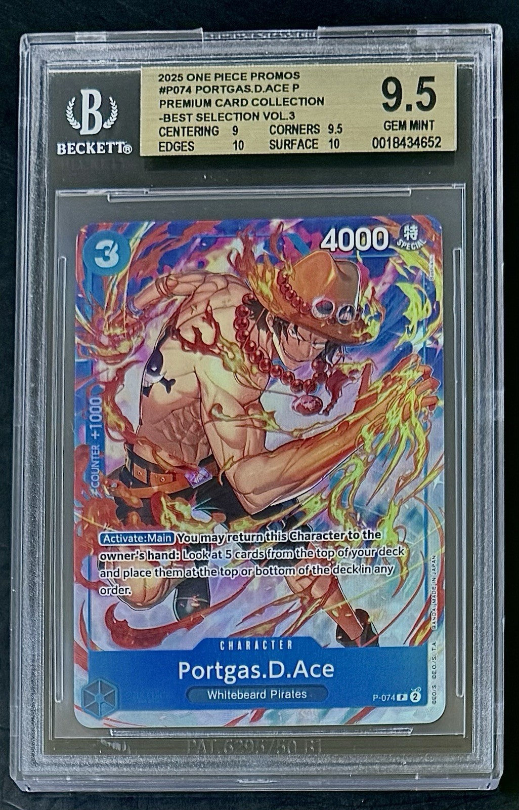 BGS 9.5 One Piece P-074 P  Portgas.D.Ace - EN - Foil-Best Selection Vol.3-Graded