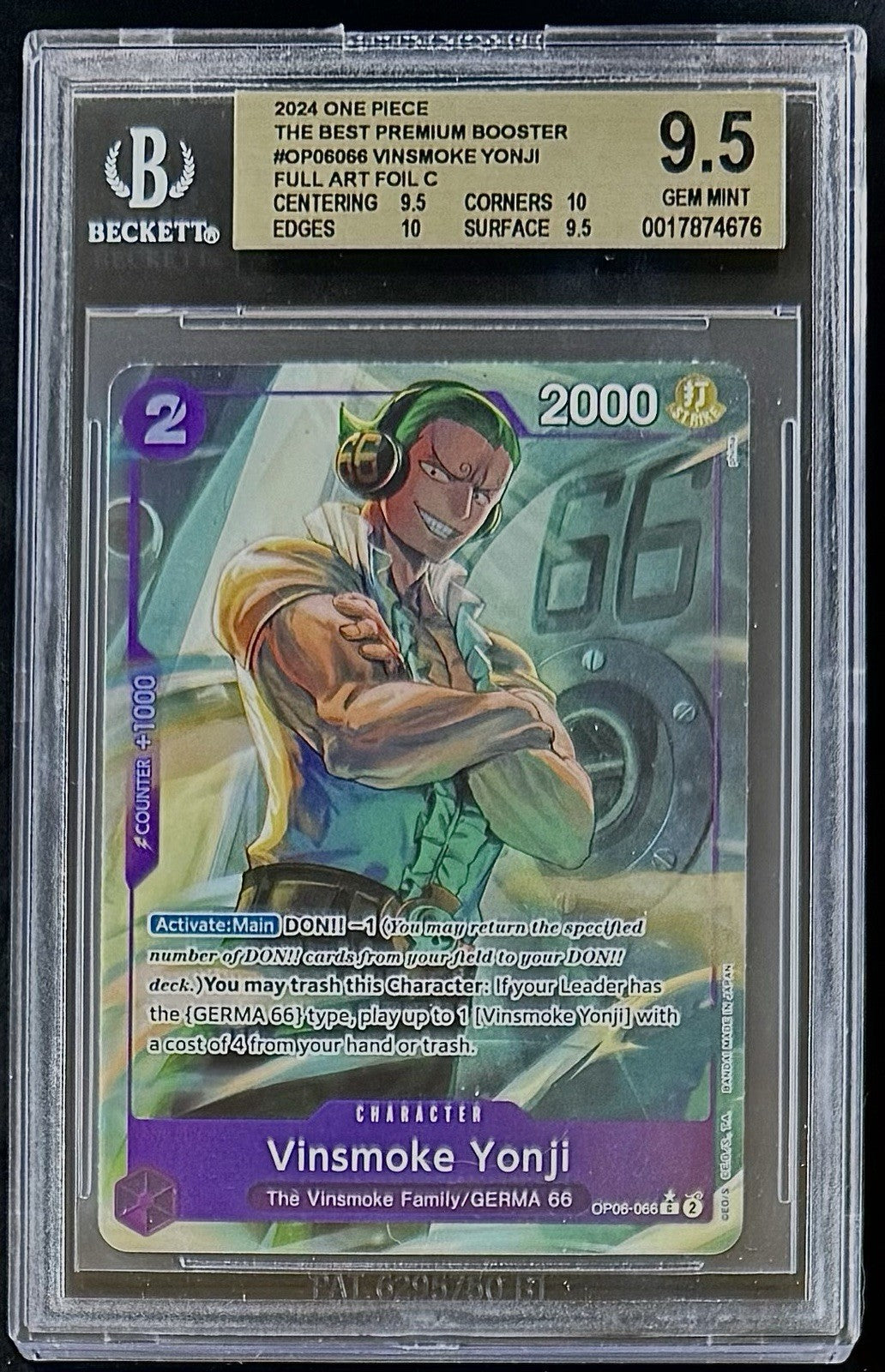 BGS 9.5 One Piece OP06-066 C* Vinsmoke Yonji Full Art - English - PRB01 - Graded