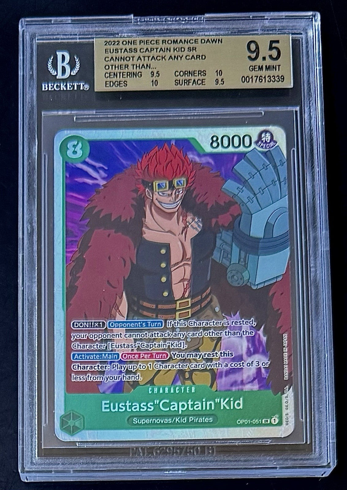 BGS 9.5 One Piece OP01-051 SR Eustass"Captain"Kid - English - Foil- Romance Dawn