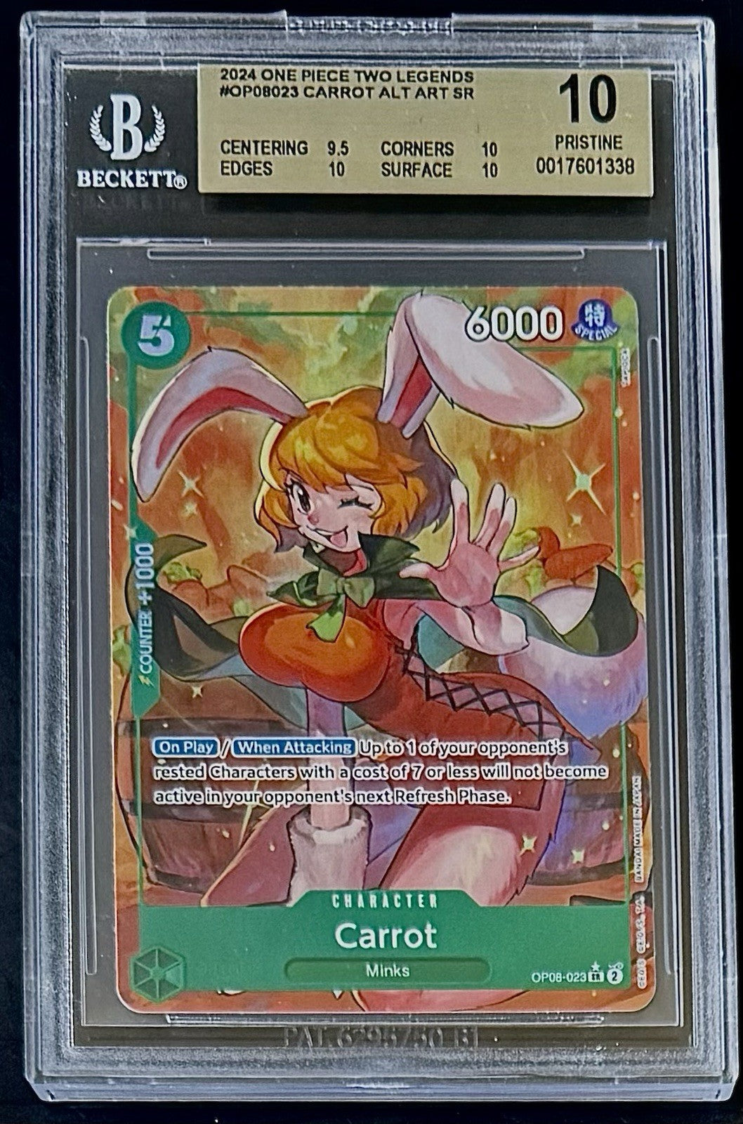 BGS 10 One Piece OP08-023 SR* Carrot Alt Art - English - Two Legends - Graded