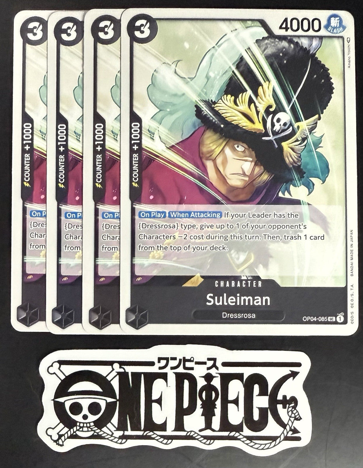 4x One Piece OP04-085 UC Suleiman - English - Regular - Play Set - TCG - NM/M