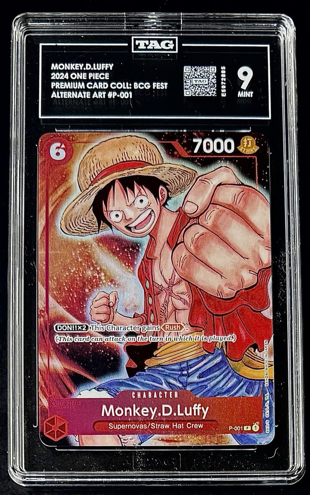 TAG 9 One Piece P-001 P - Monkey.D.Luffy - Alt Art - EN - Foil - BCG Fest 23-24
