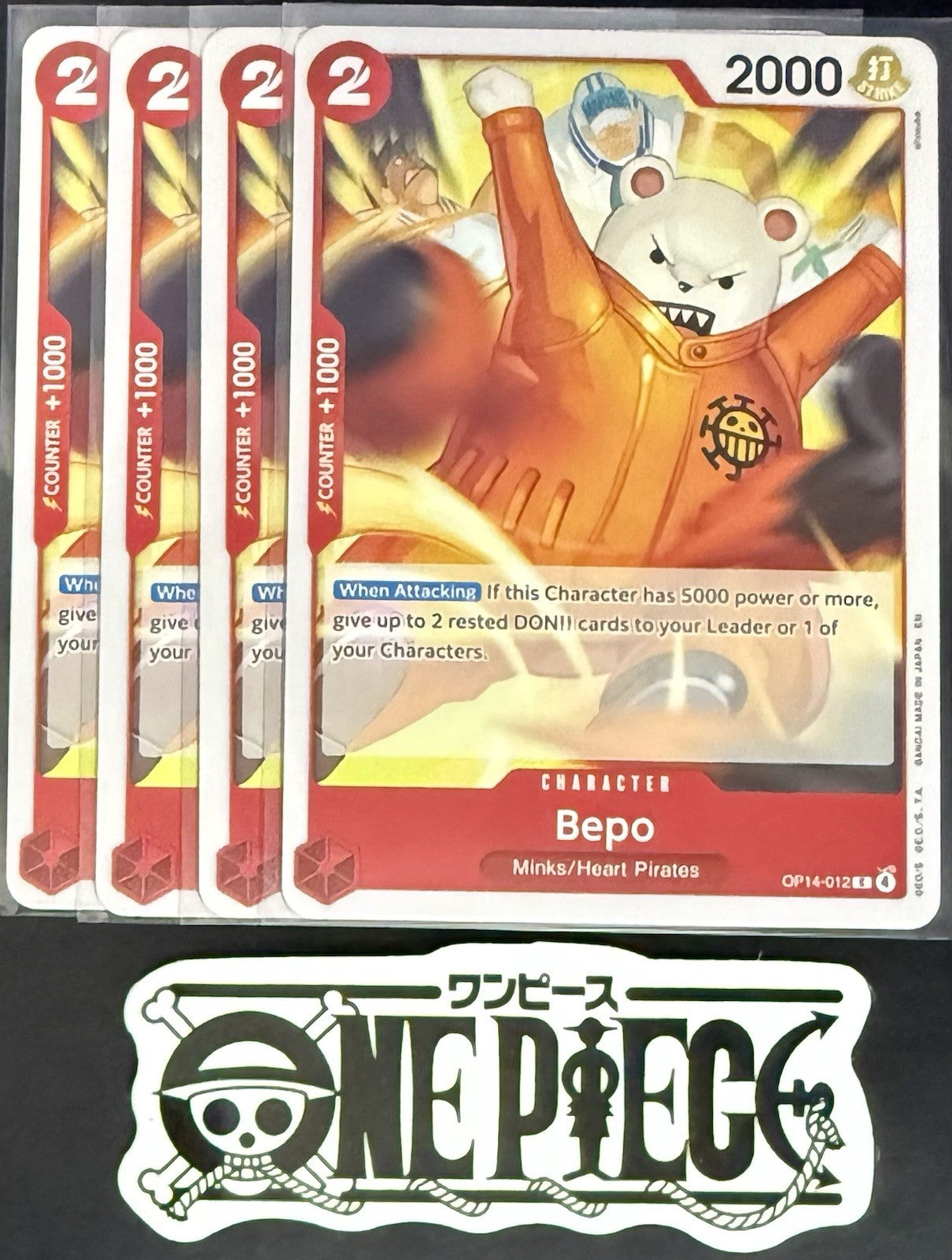 4x One Piece OP14-012 C Bepo - ENG - Regular - Playset - NM/M