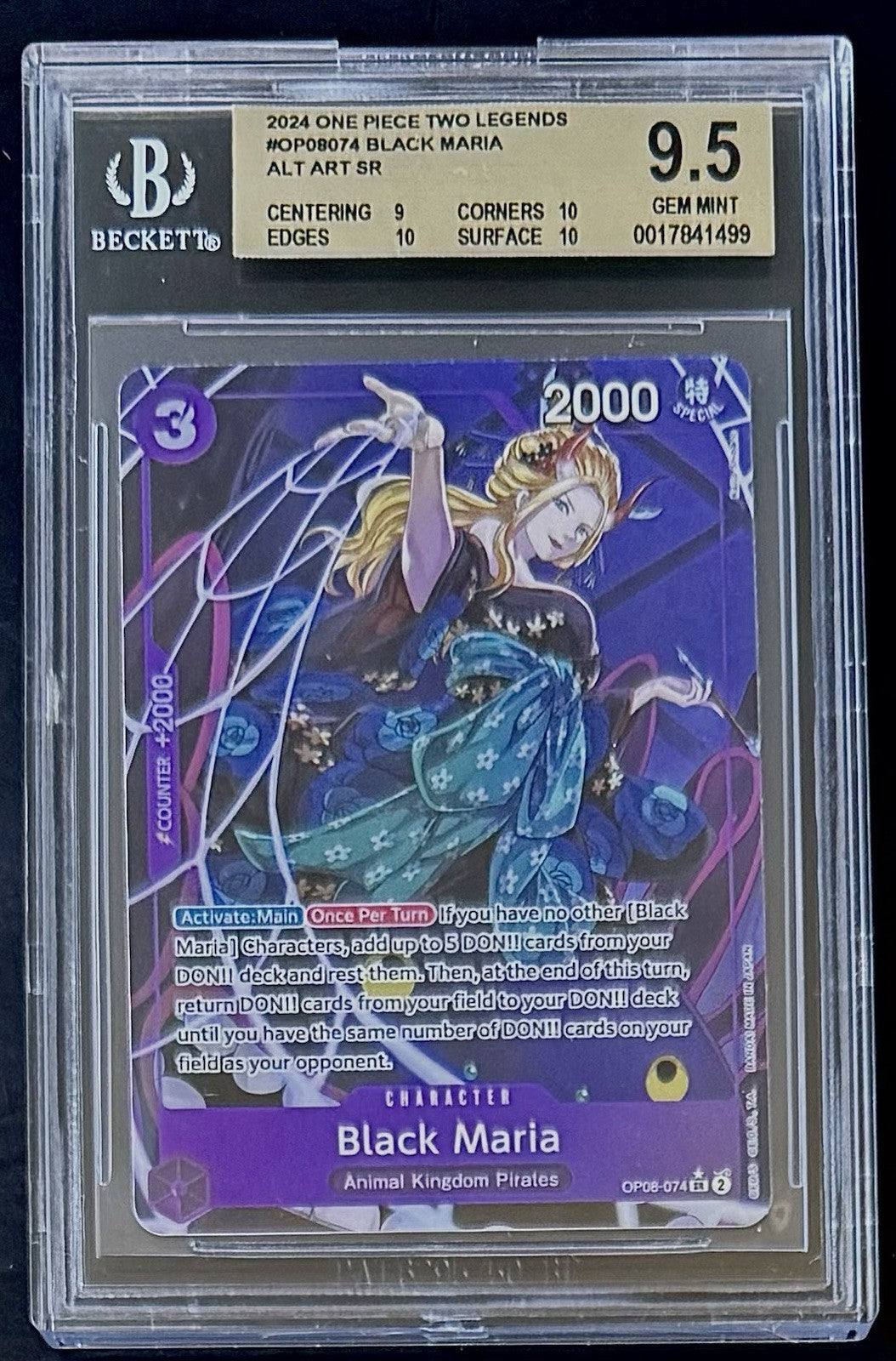 BGS 9.5 One Piece OP08-074 SR* Black Maria Alt Art - English -Two Legends-Graded