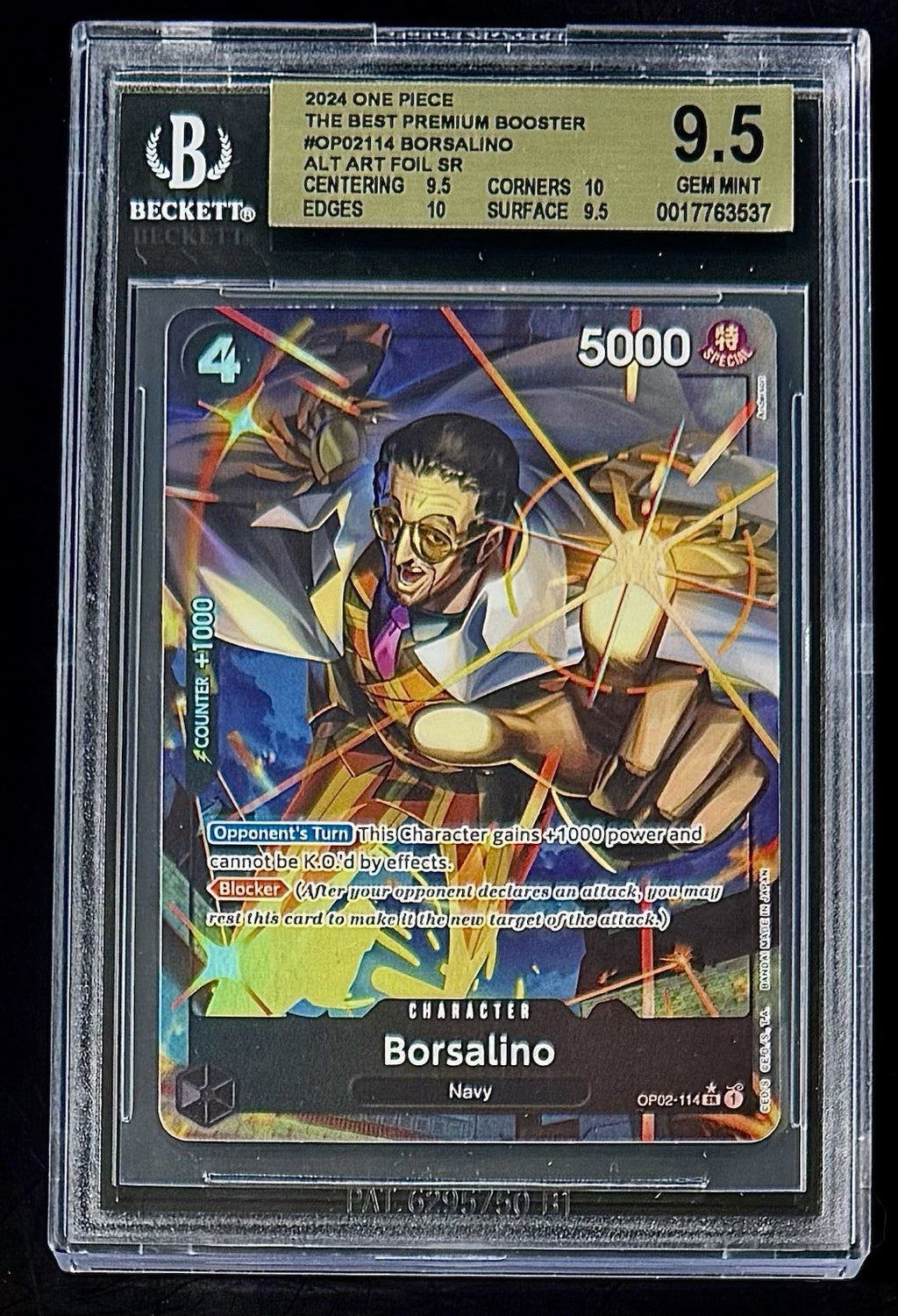 BGS 9.5 One Piece OP02-114 SR* - Borsalino - Alt Art Foil - EN - PRB01 - Graded