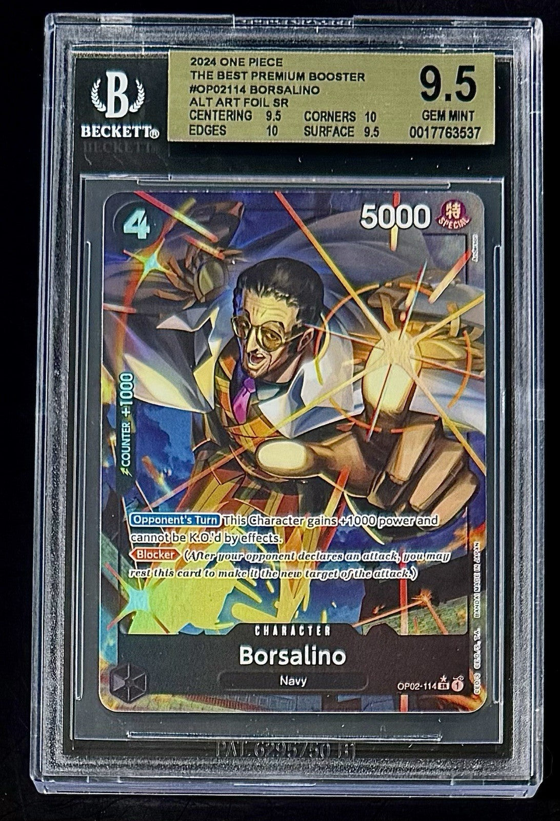 BGS 9.5 One Piece OP02-114 SR* - Borsalino - Alt Art Foil - EN - PRB01 - Graded