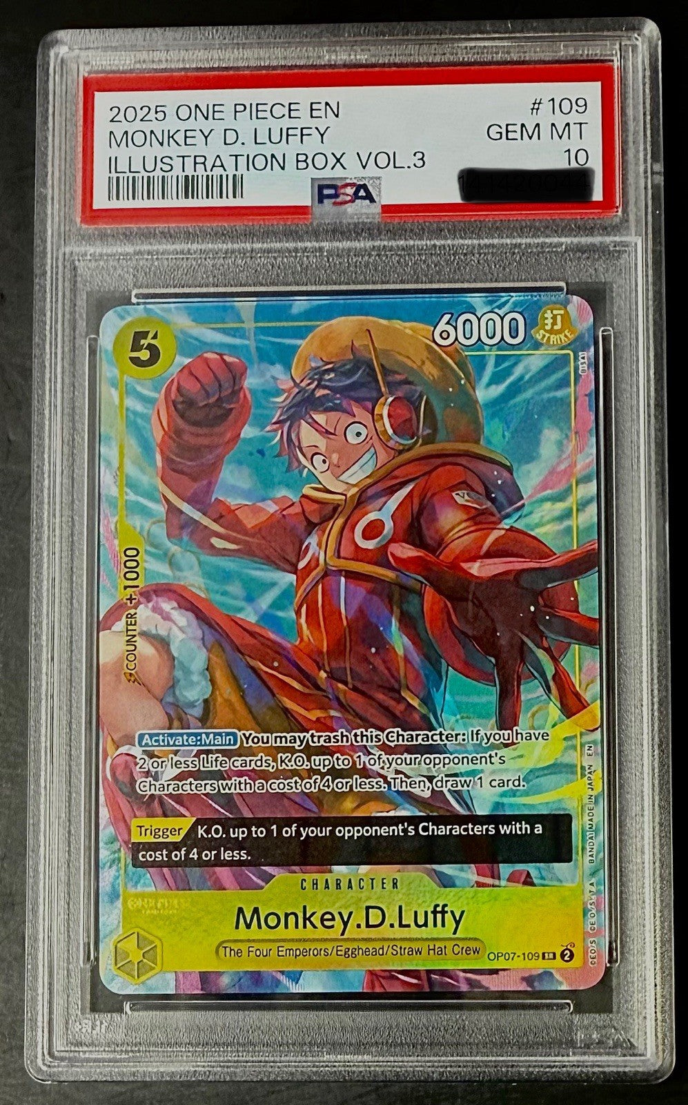 PSA 10 One Piece OP07-109 SR - Monkey.D.Luffy - EN - Foil - Illustration Box 3