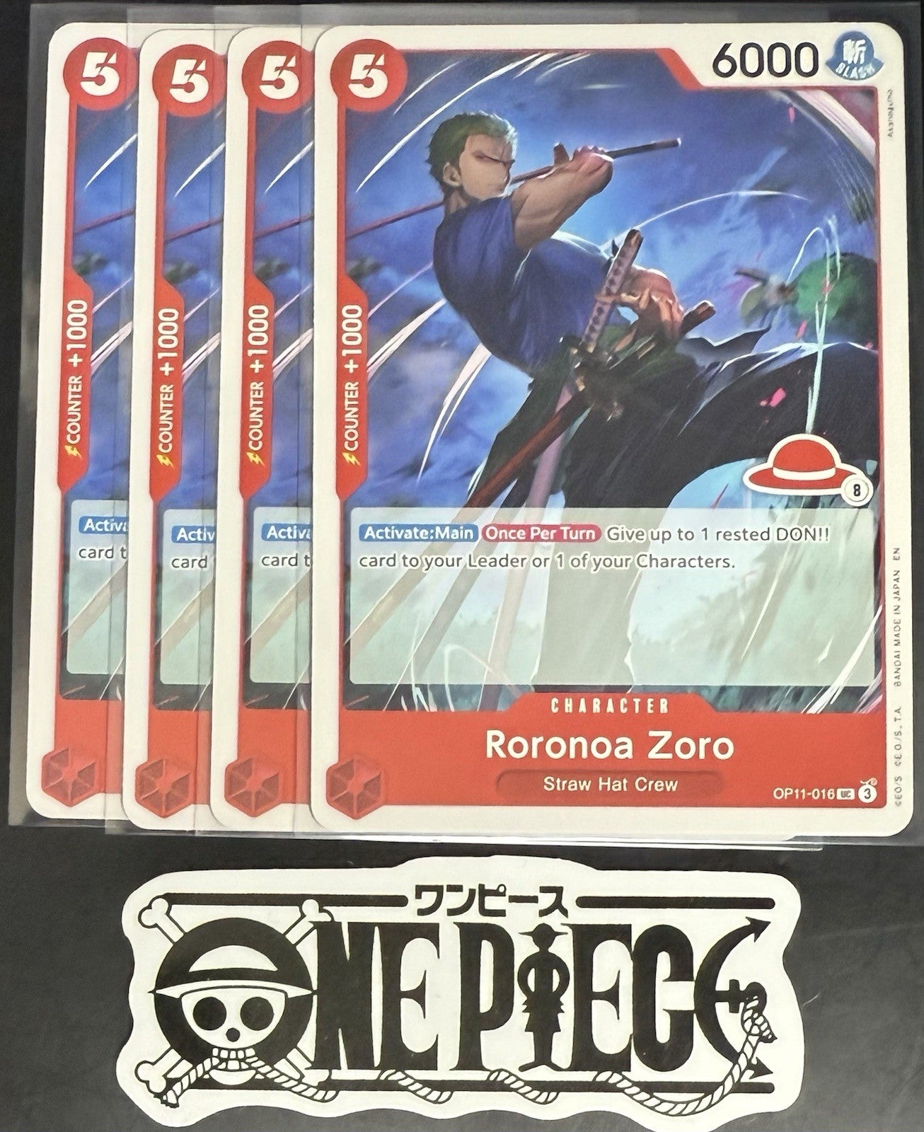 4x One Piece OP11-016 UC Roronoa Zoro - English - Regular - Play Set - LD01-NM/M