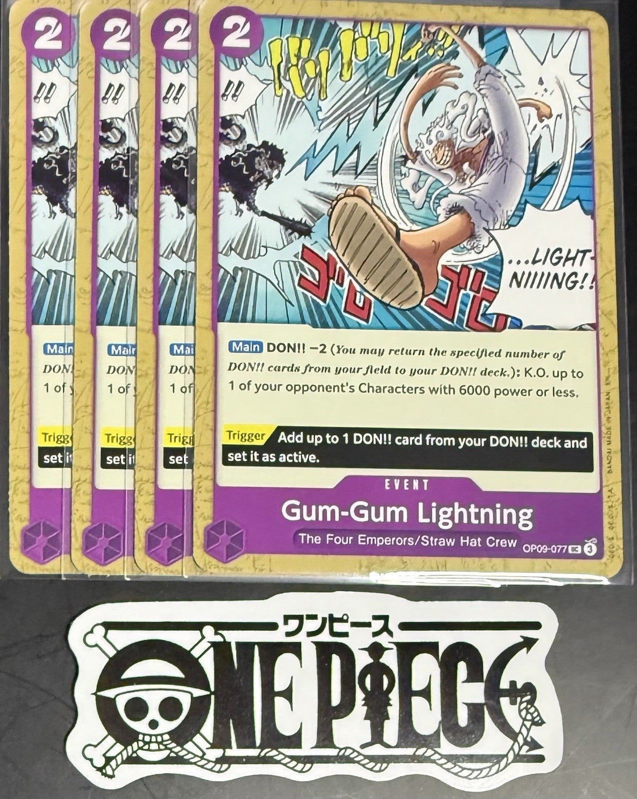 4x One Piece OP09-077 UC - Gum-Gum Lightning - EN - Regular - Playset - NM/M