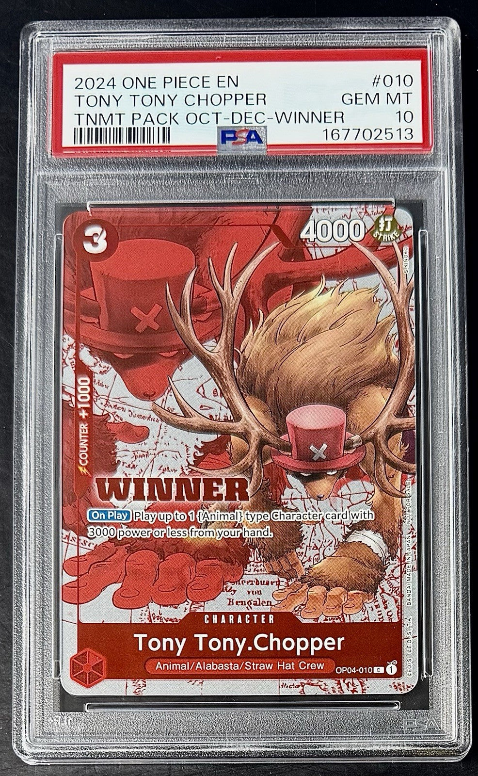PSA 10 One Piece OP04-010 C - Tony Tony.Chopper - Winner - EN -TNMT Pack Oct-Dec