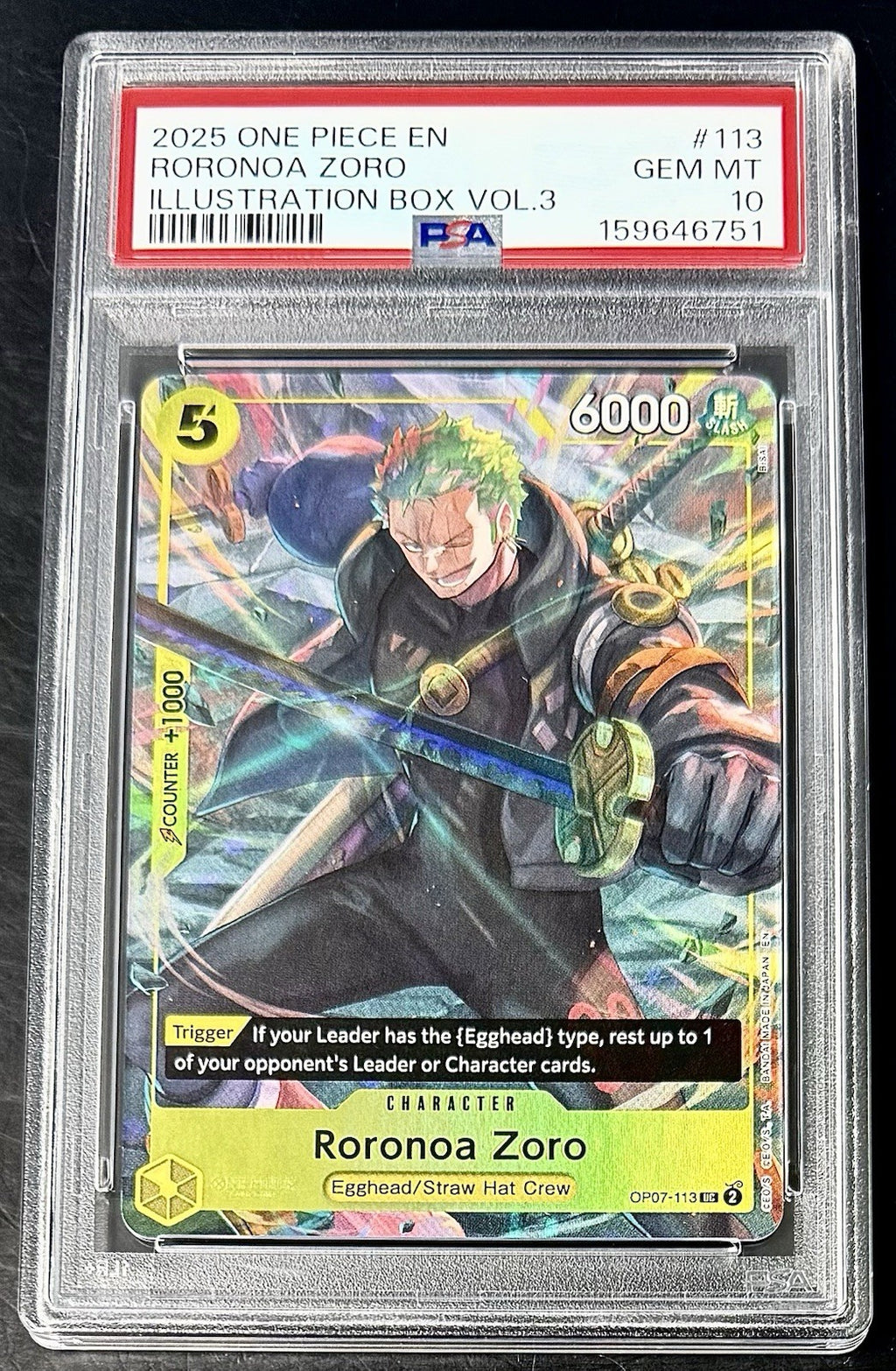 PSA 10 One Piece OP07-113 UC - Roronoa Zoro - EN - Illustration Box Vol.3 Promo