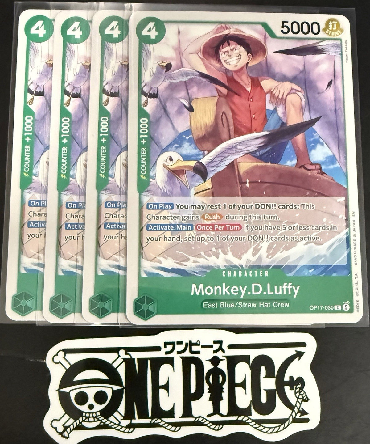 4x One Piece OP17-030 C - Monkey.D.Luffy - EN - Regular - Play Set - TCG - NM/M