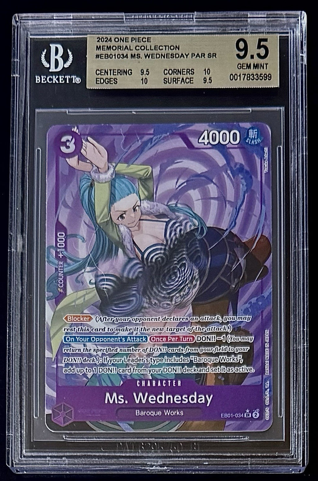 BGS 9.5 One Piece EB01-034 SR* Ms. Wednesday Parallel - English - Mem Collection