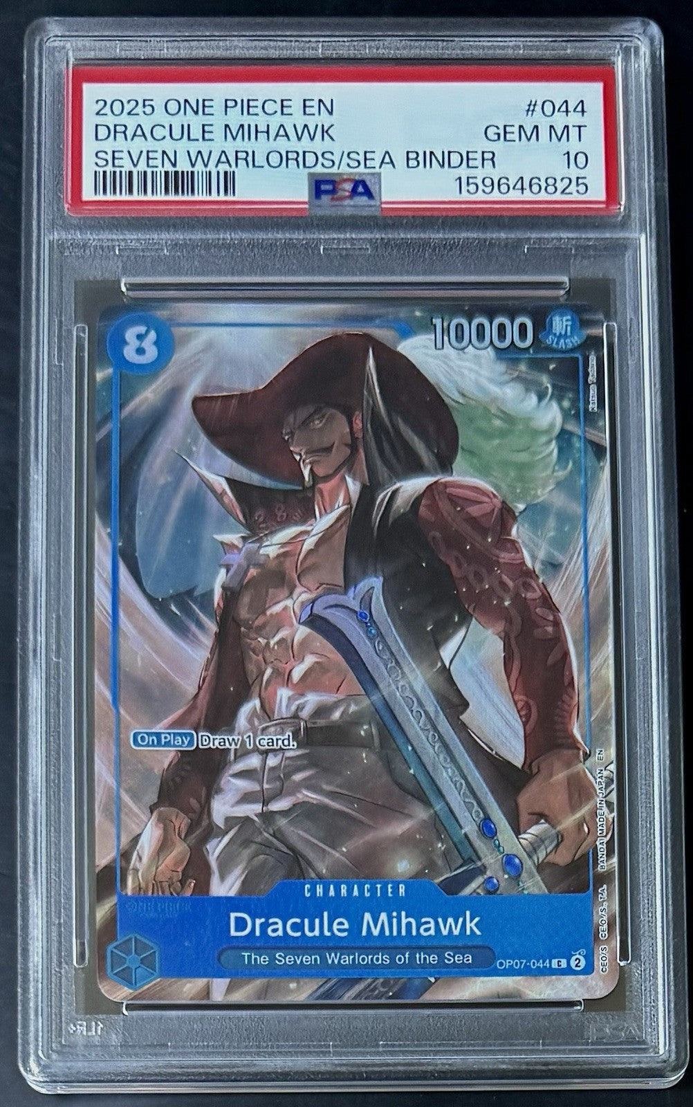 PSA 10 One Piece OP07-044 C - Dracule Mihawk - EN - Seven Warlords Binder Set