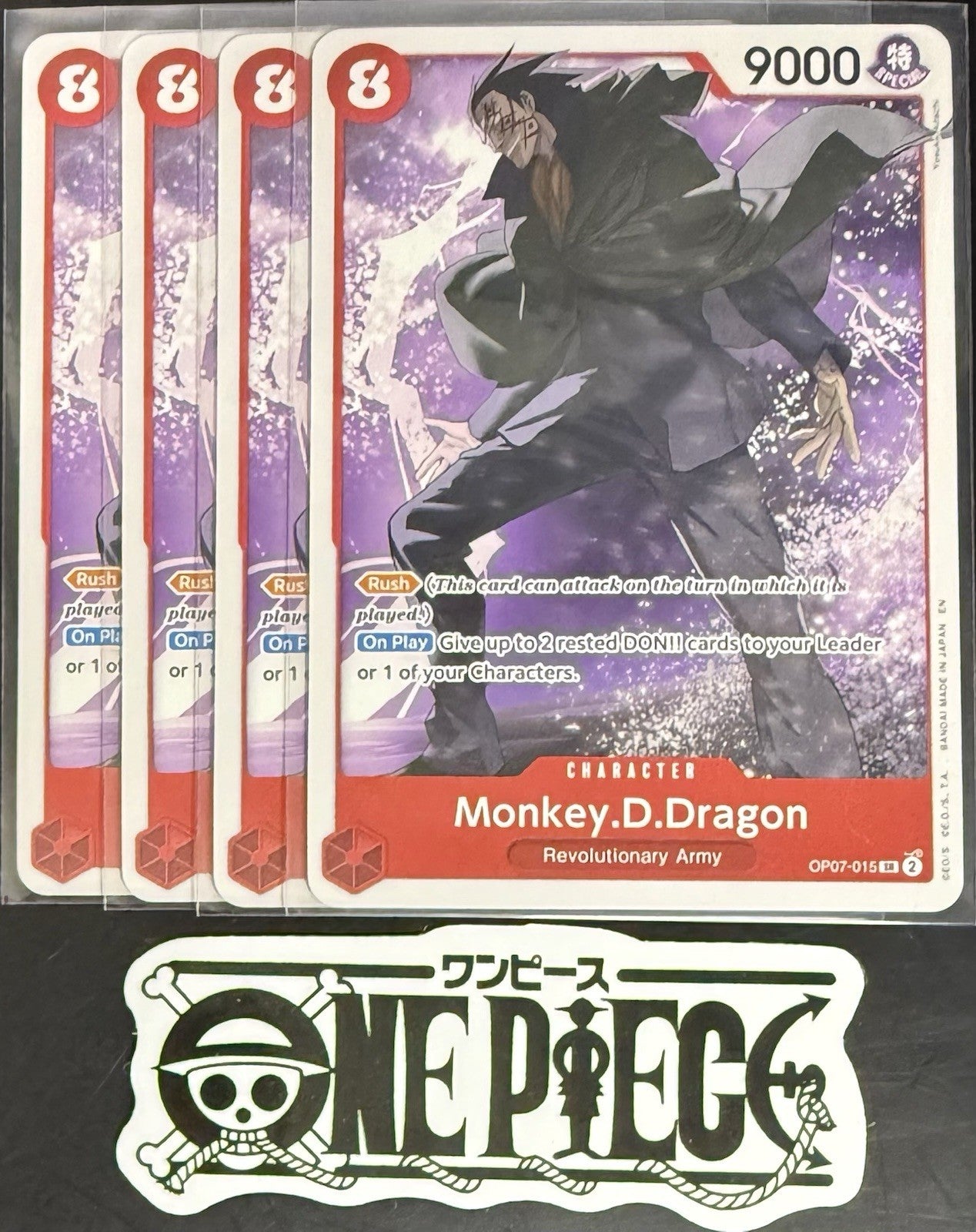 4x One Piece OP07-015 SR -Monkey.D.Dragon - EN - Regular - Play Set - LD01- NM/M