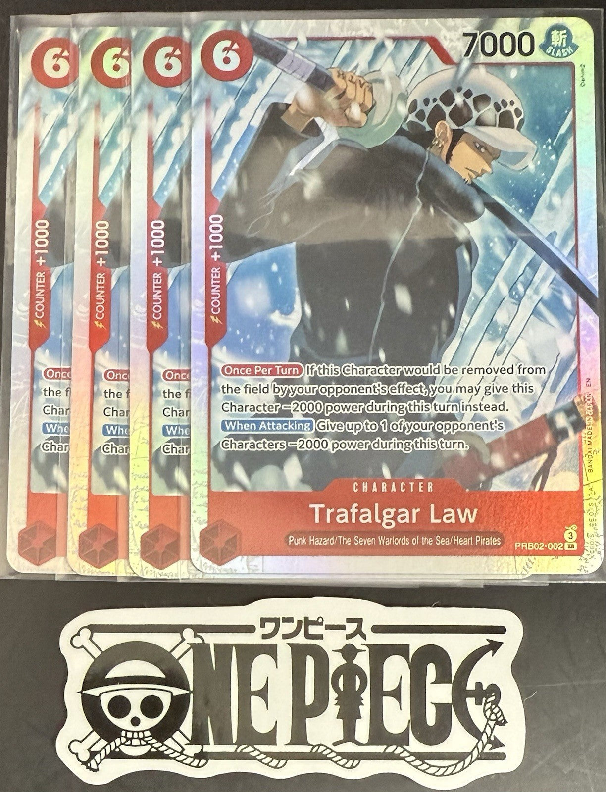 4 x One Piece PRB02-002 SR Trafalgar Law - English - Foil - Playset - NM/M