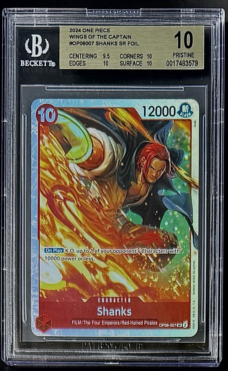 BGS 10 One Piece OP06-007 SR Shanks - English - Wings of the Captain - Graded