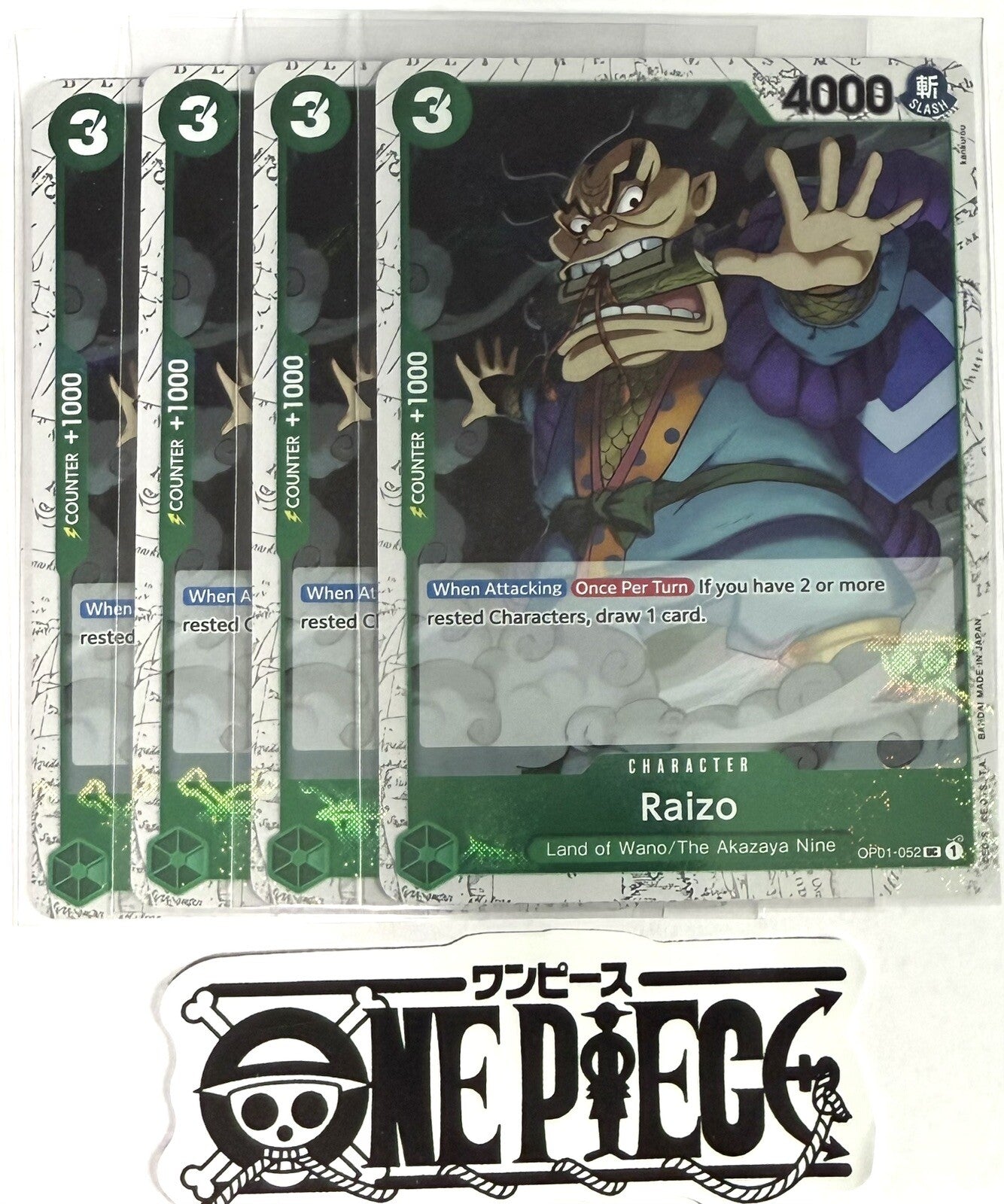 4x One Piece OP01-052 UC Raizo - Flag Foil - ENG - Playset - TCG - NM/M
