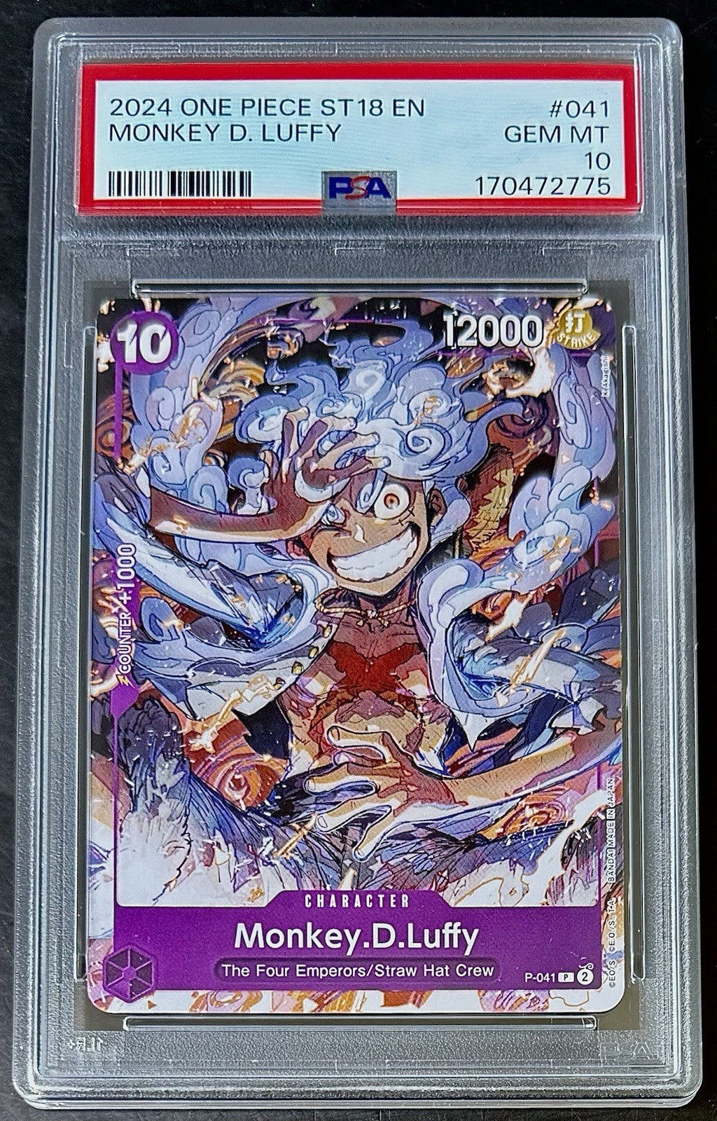 PSA 10 One Piece P-041 P - Monkey.D.Luffy - Promo - EN -  ST18 Purple Monkey