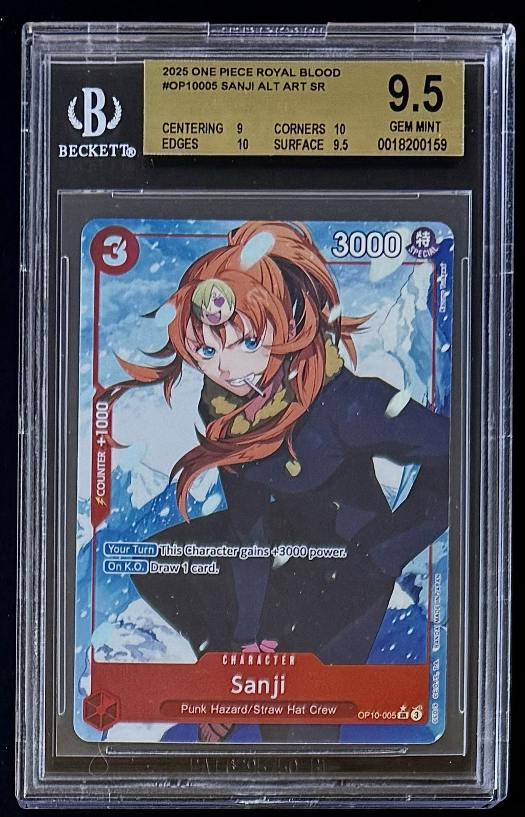 BGS 9.5 One Piece OP10-005 SR* - Sanji - Alt Art - English - Royal Blood - Foil