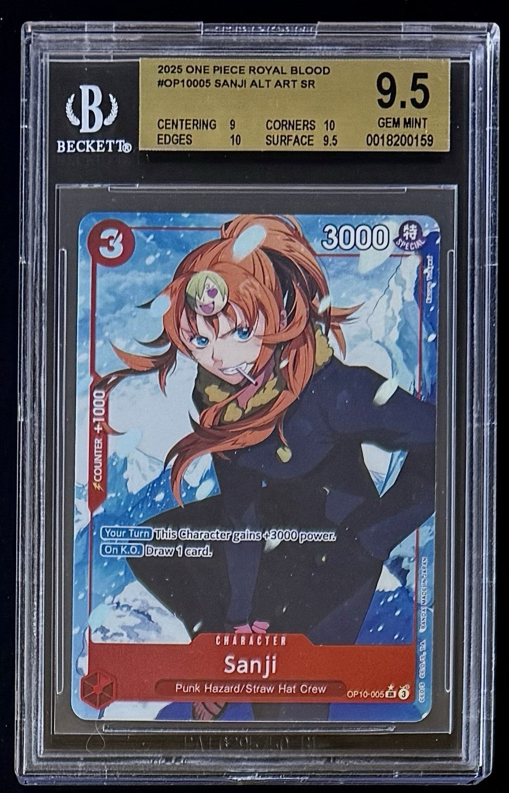 BGS 9.5 One Piece OP10-005 SR* - Sanji - Alt Art - English - Royal Blood - Foil