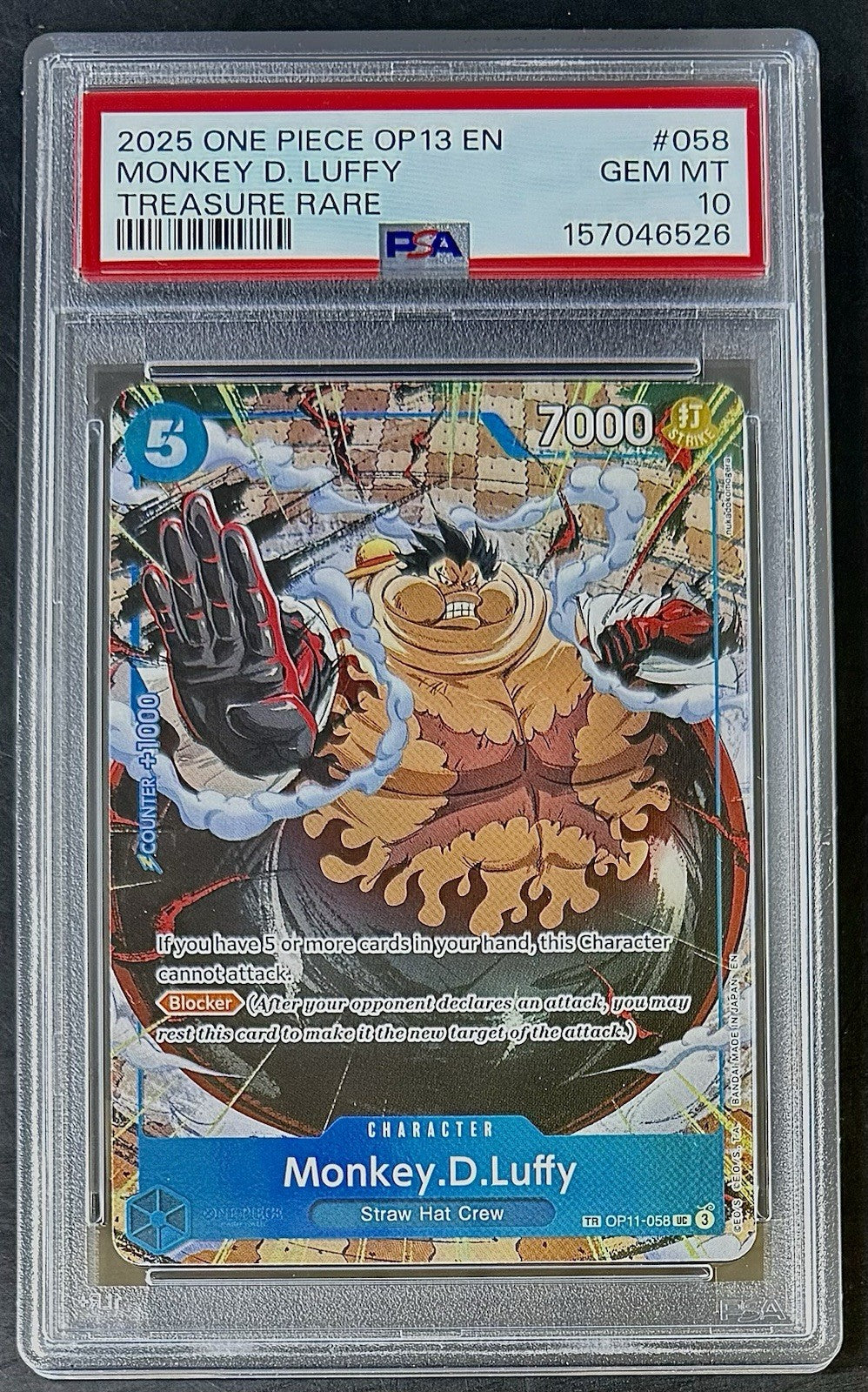 PSA 10 One Piece TR OP11-058 UC - Monkey.D.Luffy - Treasure Rare - EN - OP13