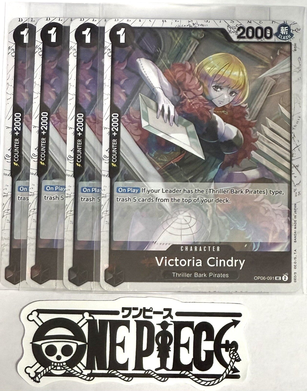 4x One Piece OP06-091 UC Victoria Cindry - Flag Foil - ENG - TCG - Playset- NM/M
