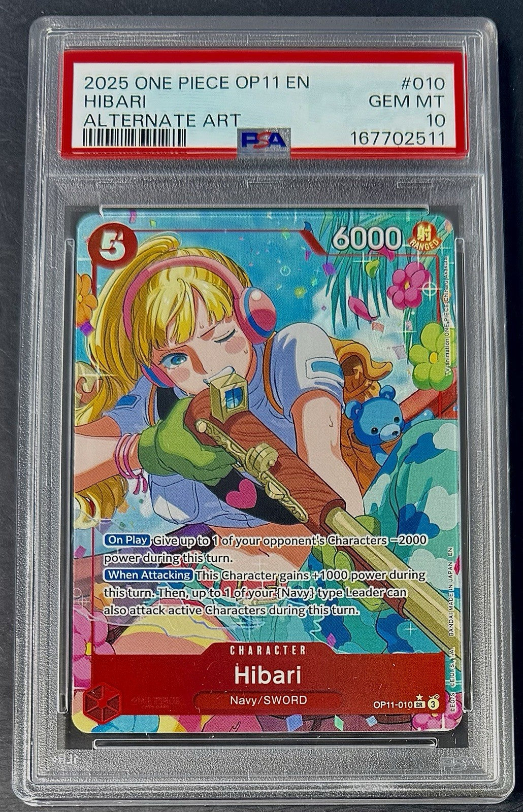 PSA 10 One Piece OP11-010 SR* - Hibari - Alt Art - EN - Divine Speed
